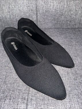 Vaneli Black Knit Pointed-Toe Flats